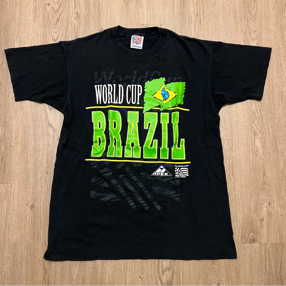 Apex Vintage World Cup USA 1994 Brazil National Team Soccer Tee Black Size Large